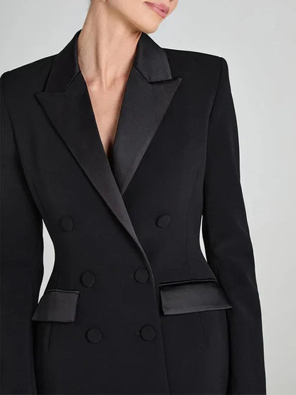 Sofía | Wendbarer Blazer aus schwarzem Satin mit doppelter Knopfreihe