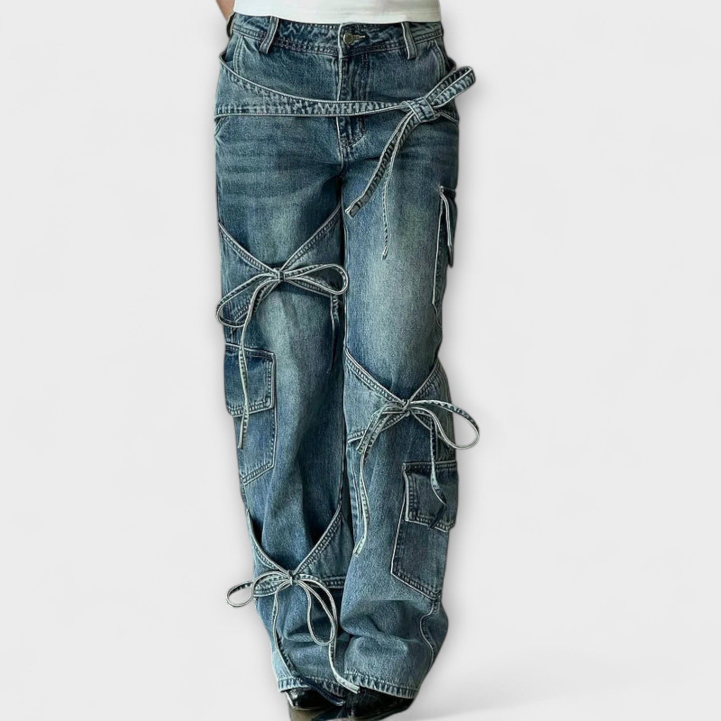 Paloma - Jeans Utility in Denim con Dettaglio di Nodo