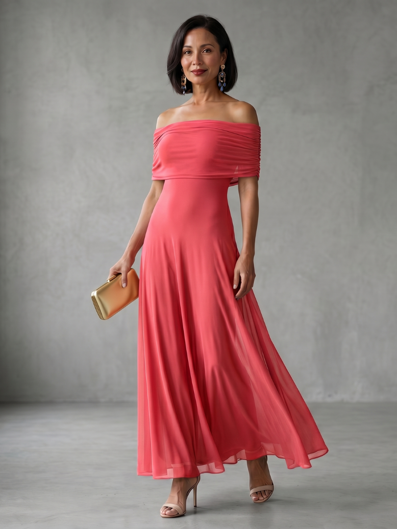 Giugno | Abito Midi Drappeggiato Off Shoulder