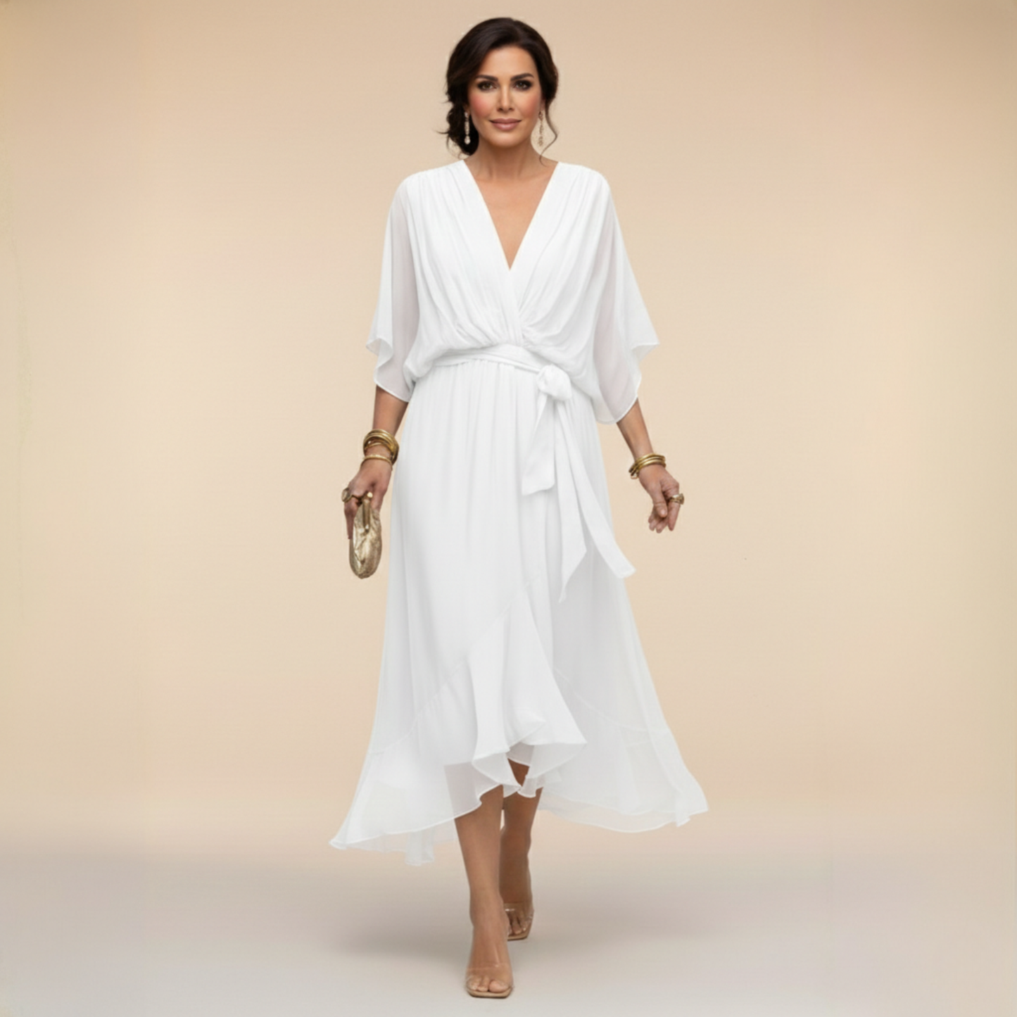 Monica | Vestito in chiffon con scollatura a V