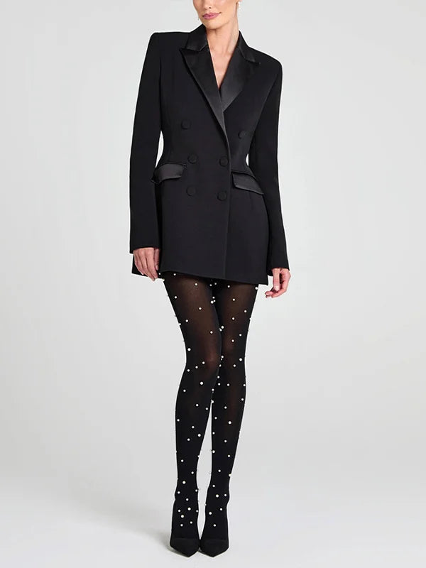 Sofía | Blazer reversible en satén negro con doble fila de botones