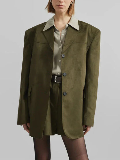 Sofia | Blazer Oversize en Suede Verde Militar