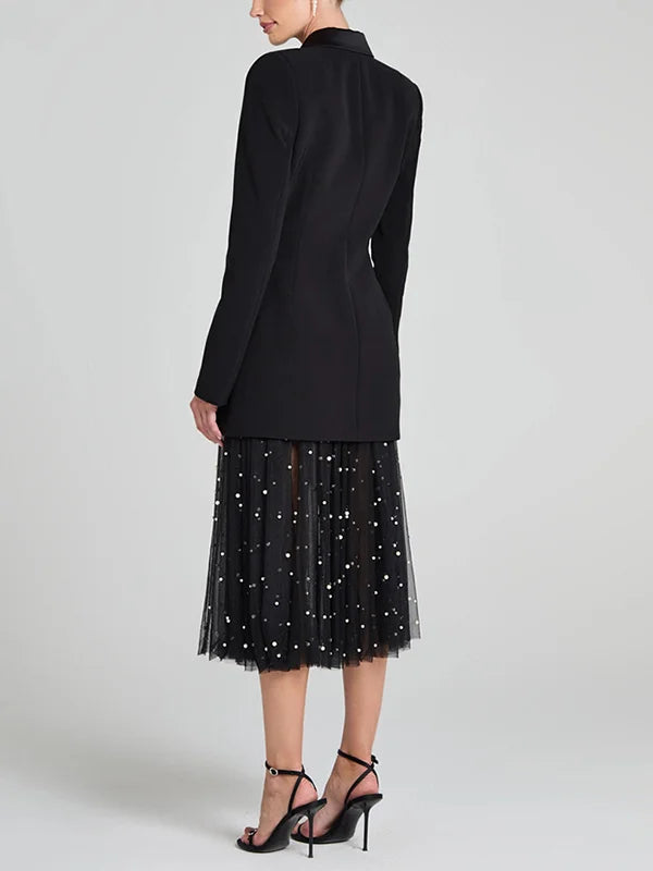 Sofía | Blazer reversibile in satin nero con doppia fila di bottoni