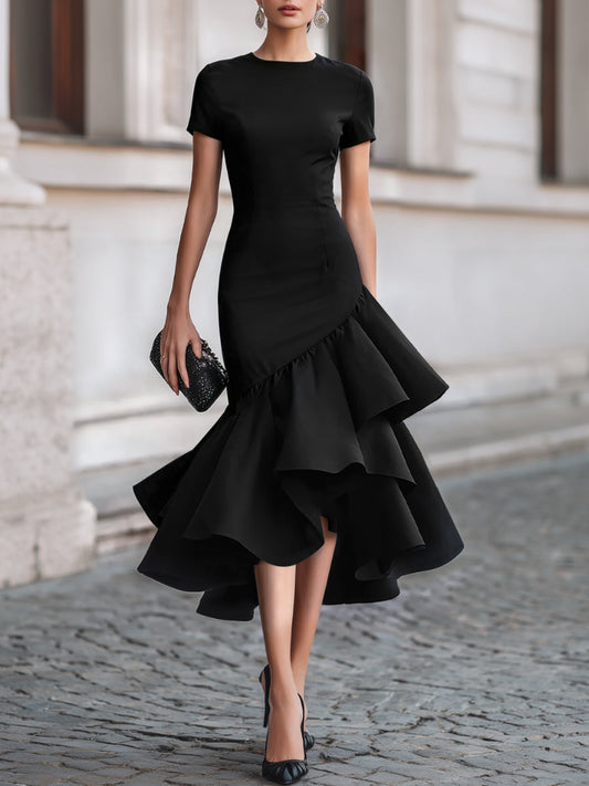Abito Midi Tailored con Orlo a Rouches Asimmetrico
