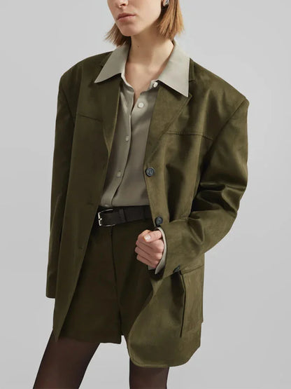 Sofia | Blazer Oversize en Suede Verde Militar