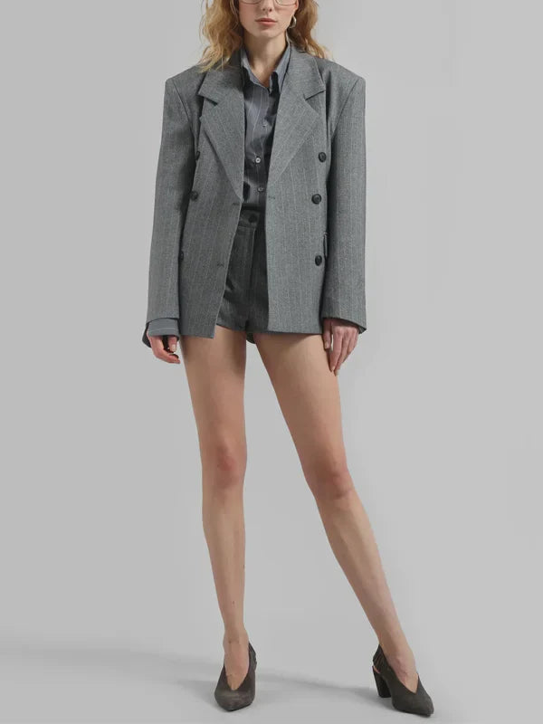 Sofia | Blazer Gris Rayado con Cintura