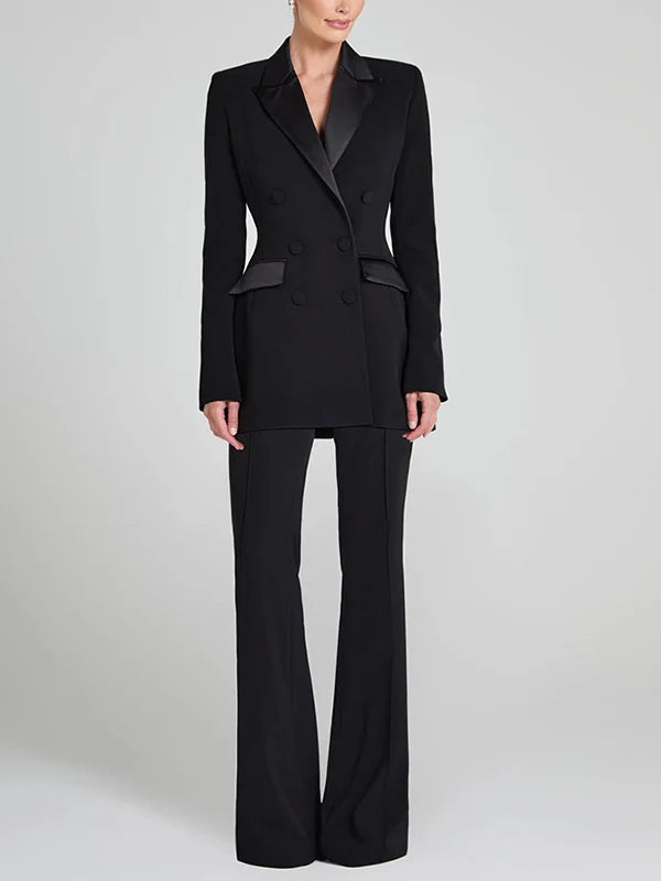 Sofía | Blazer reversibile in satin nero con doppia fila di bottoni