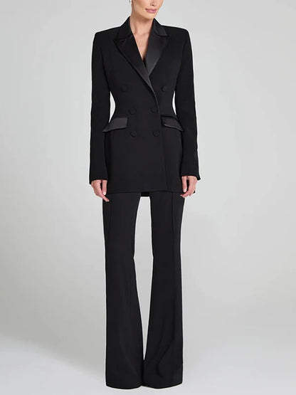 Sofía | Blazer reversible en satén negro con doble fila de botones