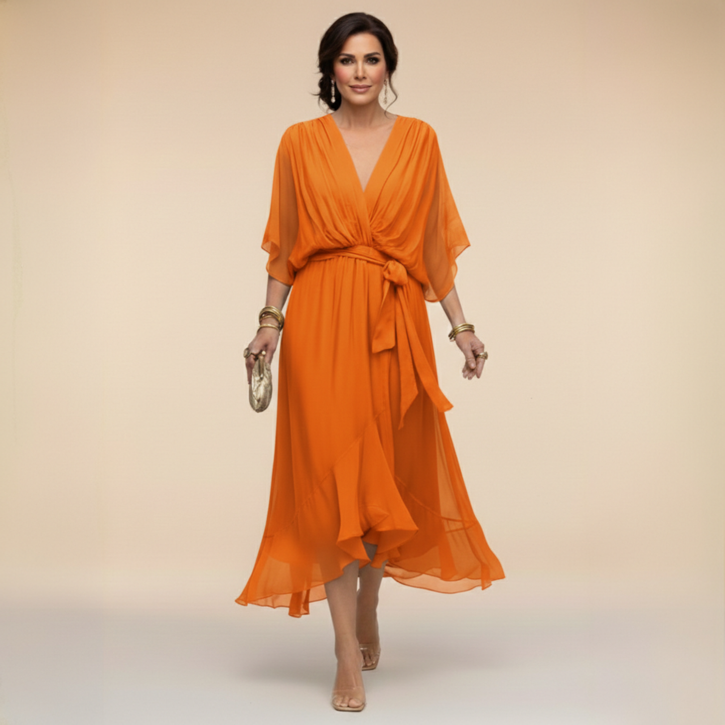 Monica | Vestito in chiffon con scollatura a V