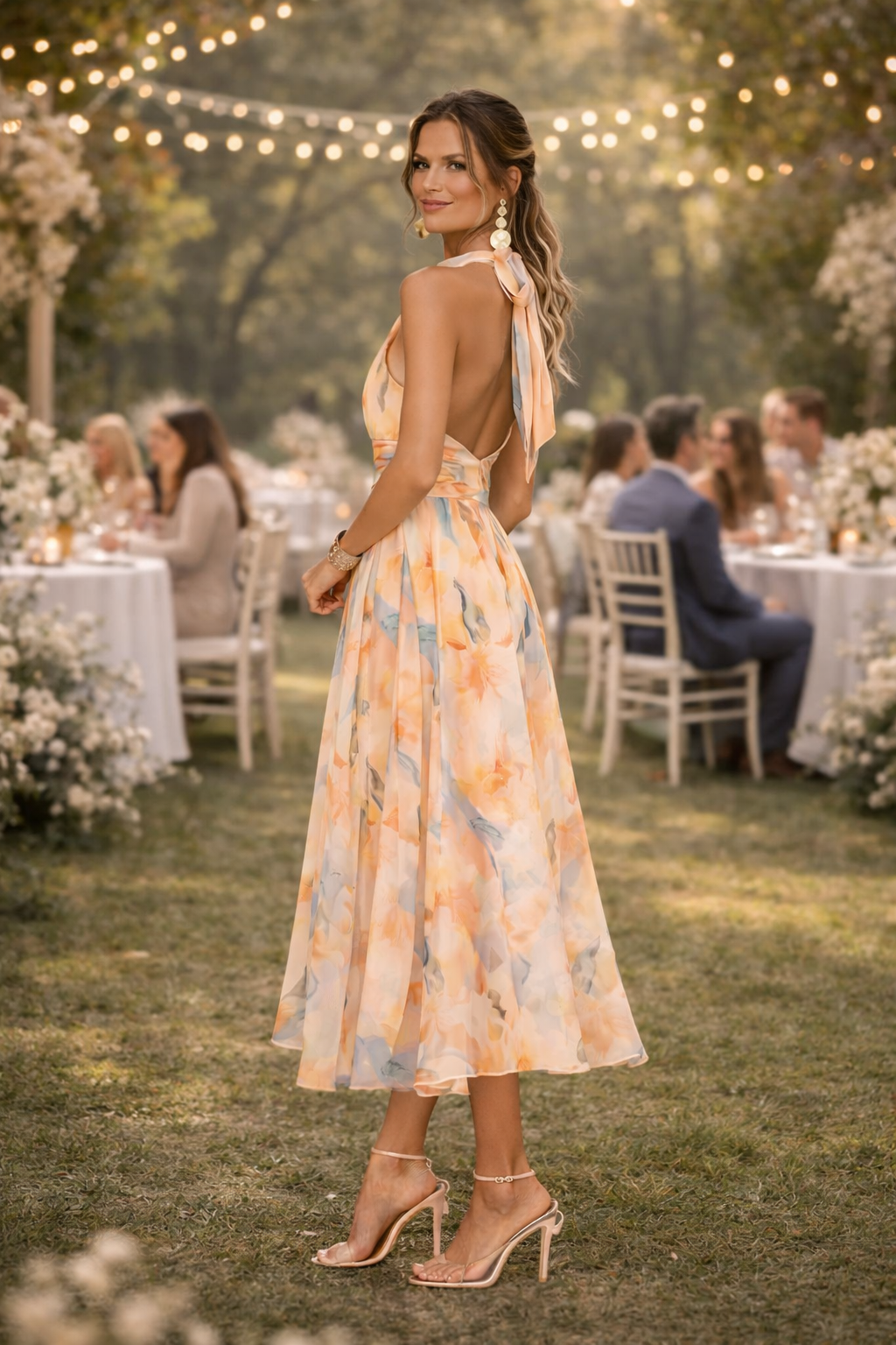 Esther | Vestito con Collo Halter e Stampa Acquerello