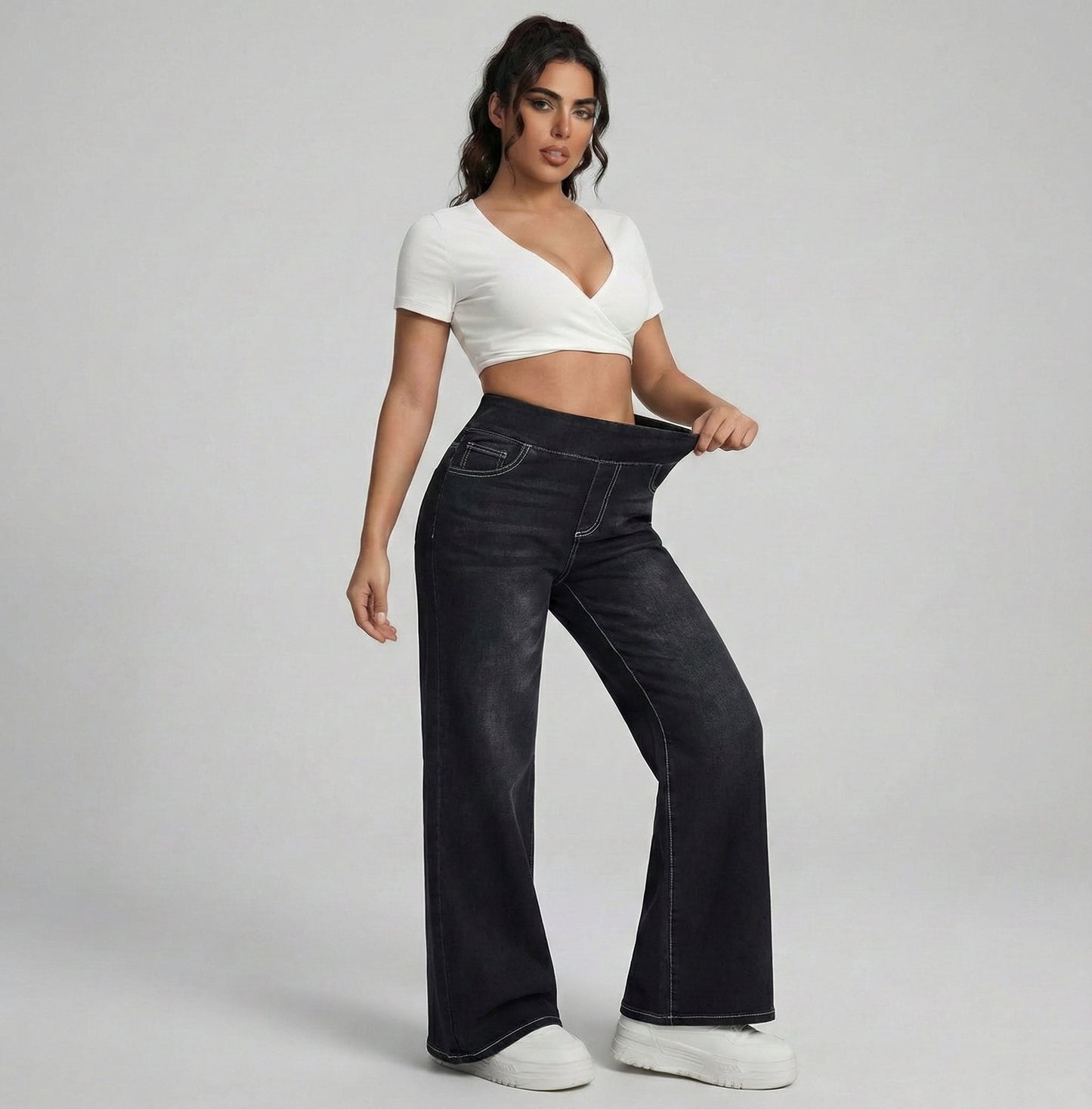 Pantaloni larghi con controllo dell'addome