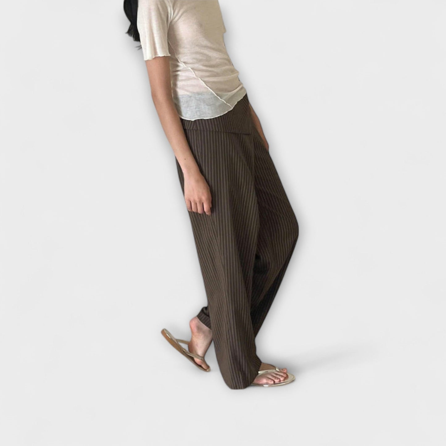 Julia - Pantaloni a Righe Pieghevoli