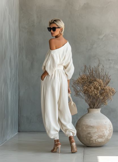 Lisa | Top Morbido Off-Shoulder e Set di Pantaloni Tapered