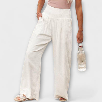 Thearya - Pantalones Anchos de Lino Casual
