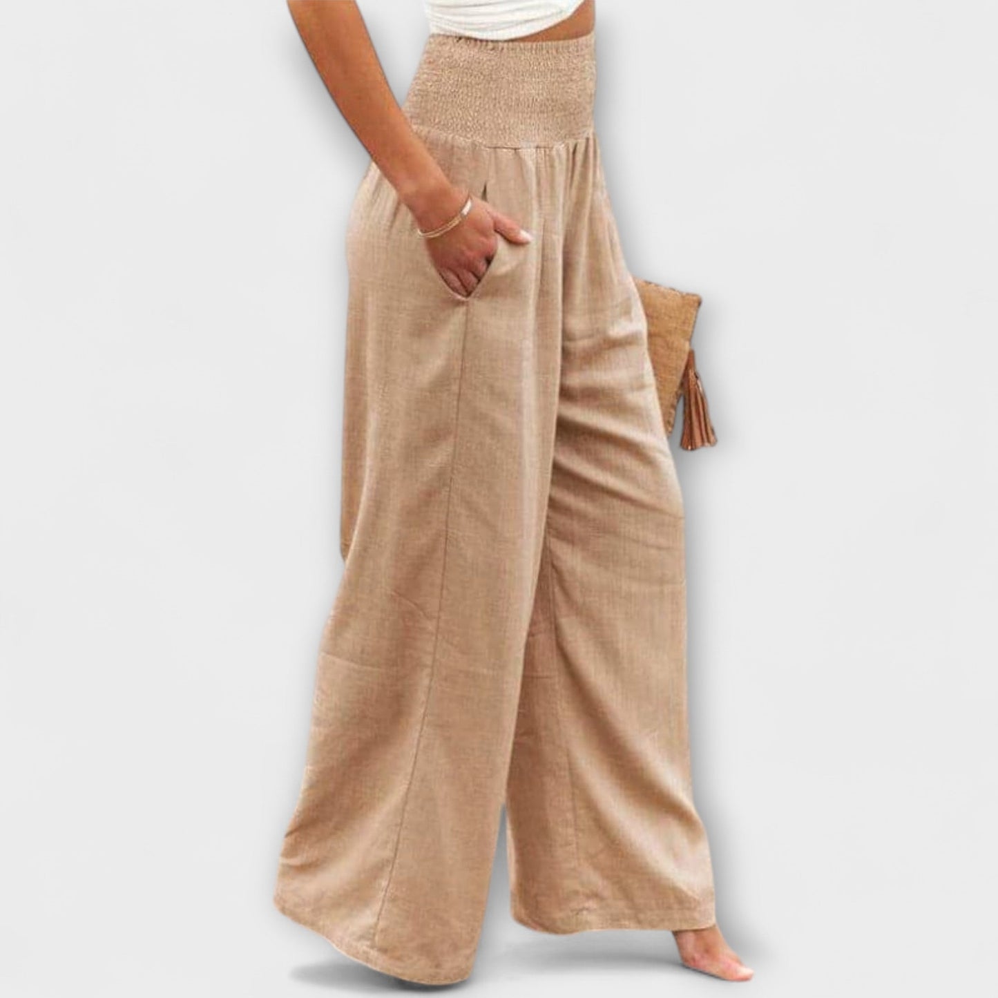 Thearya - Pantalones Anchos de Lino Casual