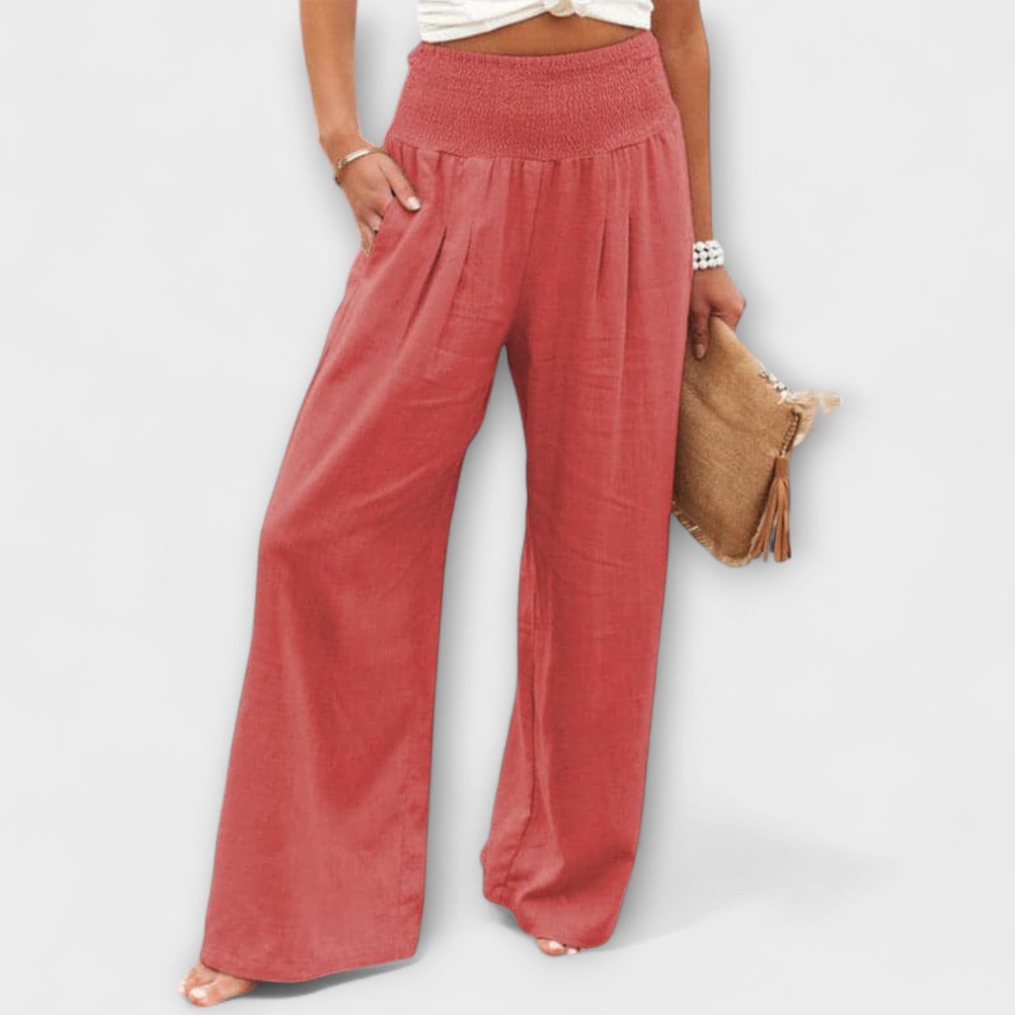 Thearya - Pantalones Anchos de Lino Casual