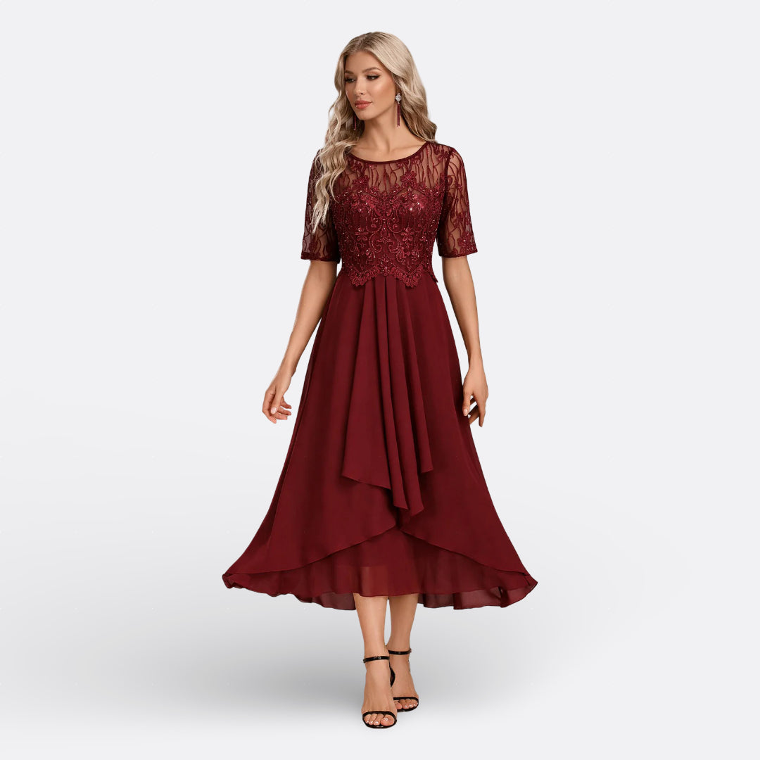 Mariana - Vestido de Encaje con Mangas Cortas Elegantes