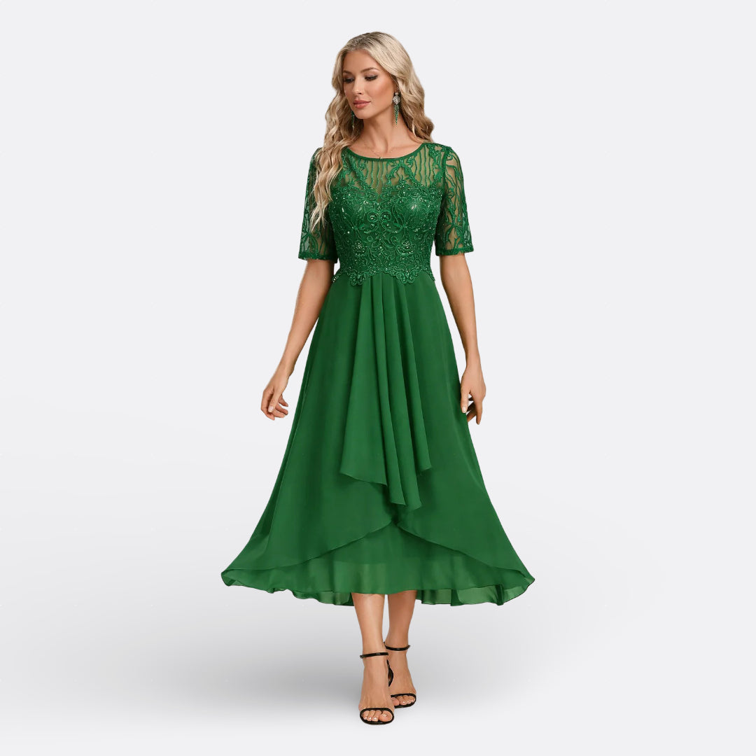 Mariana - Vestito in Pizzo con Maniche Corte Eleganti