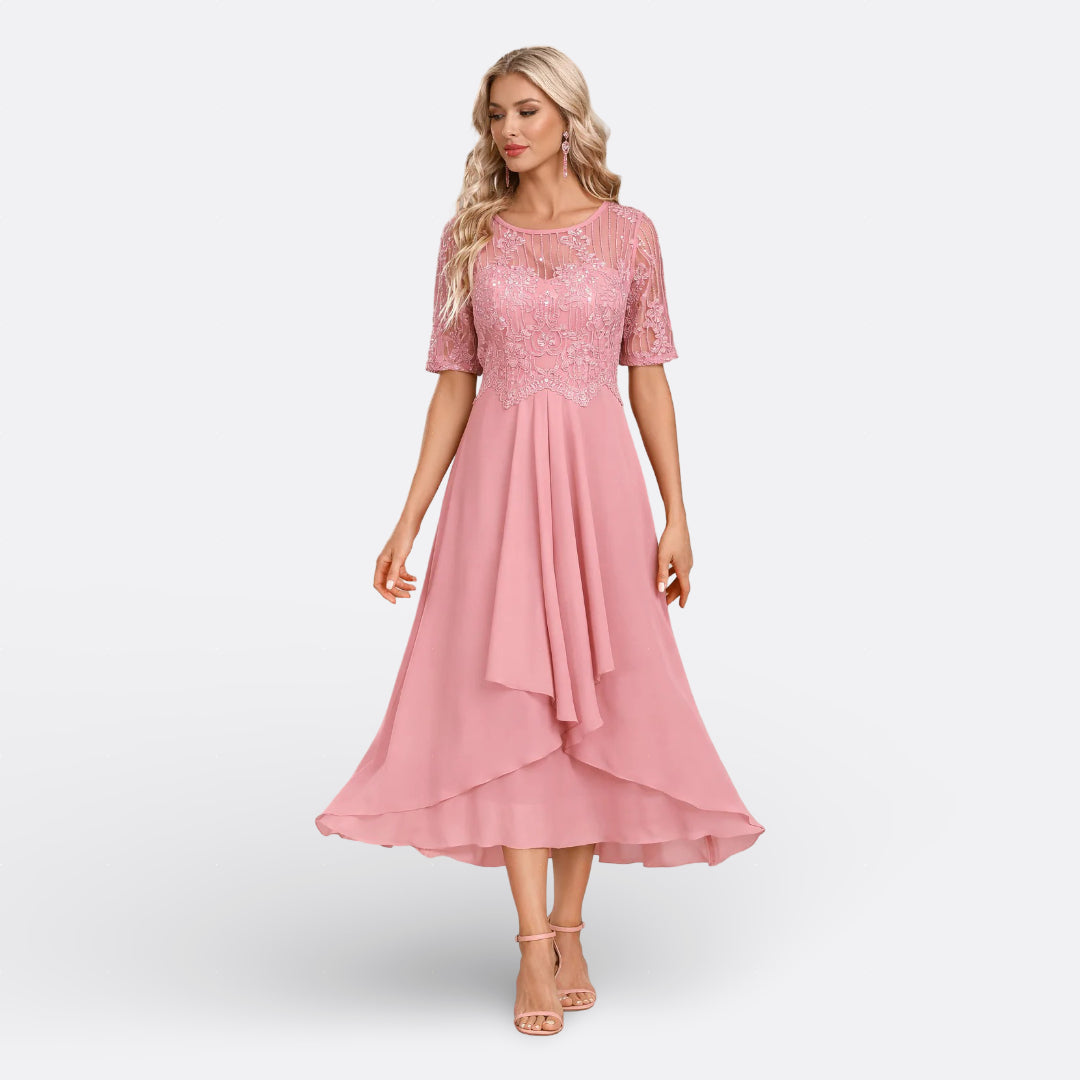 Mariana - Abito in Pizzo con Maniche Corte Eleganti