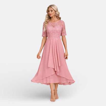Mariana - Vestito in Pizzo con Maniche Corte Eleganti
