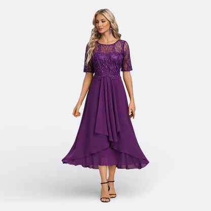 Mariana - Abito in Pizzo con Maniche Corte Eleganti