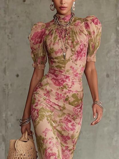 Rosalie™ | Abito Maxi con Stampa di Rose Vintage