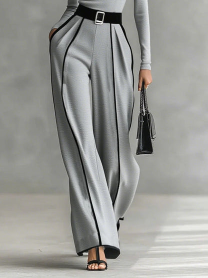 Solana - Completo a Maniche Lunghe con Collo Alto e Pantaloni a Gamba Larga con Cintura