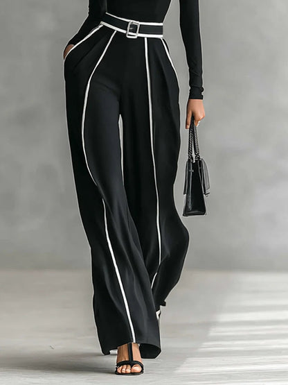 Solana - Completo a Maniche Lunghe con Collo Alto e Pantaloni a Gamba Larga con Cintura
