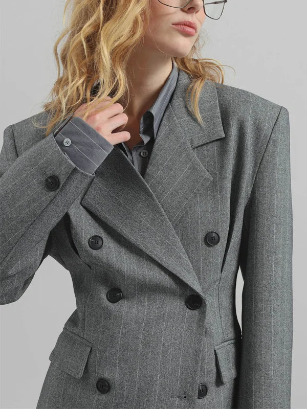 Sofia | Blazer Gris Rayado con Cintura