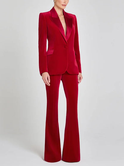 Sofía | Blazer in Velluto Rosso con Rever a Punta