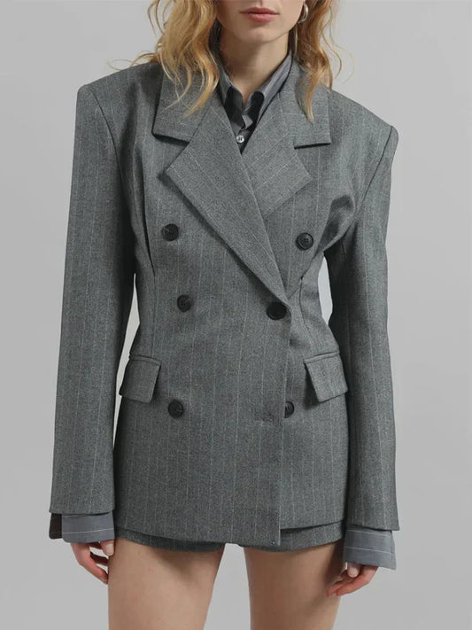 Sofia | Blazer Grigio Striato con Cintura