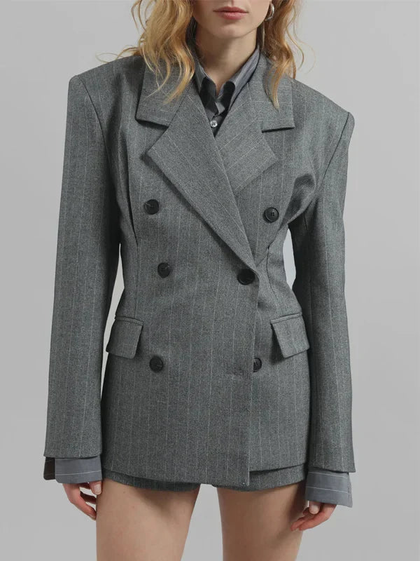 Sofia | Blazer Gris Rayado con Cintura