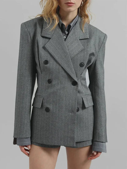 Sofia | Blazer Gris Rayado con Cintura