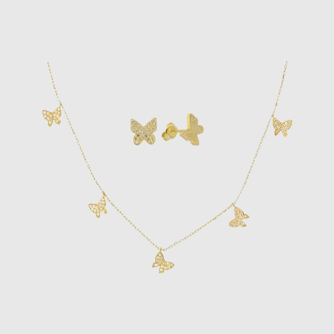 Set di Collana a Farfalla e Orecchini a Farfalla