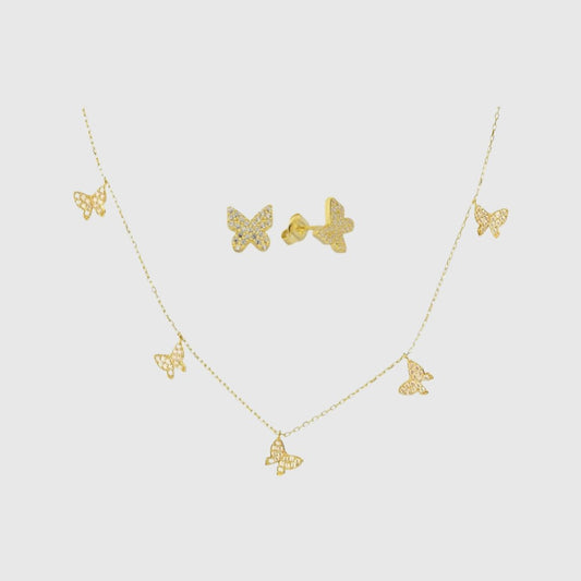 Set di Collana a Farfalla e Orecchini a Farfalla