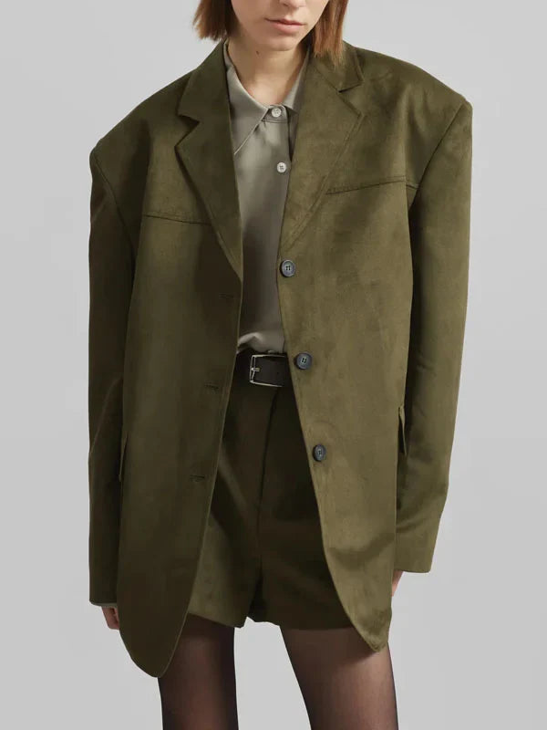 Sofia | Blazer Oversize en Suede Verde Militar