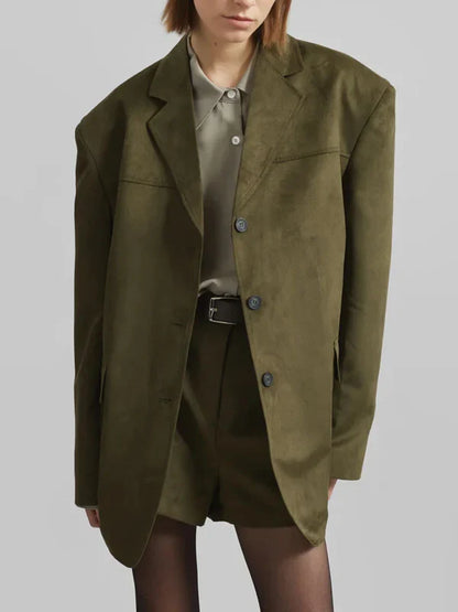 Sofia | Blazer Oversize en Suede Verde Militar