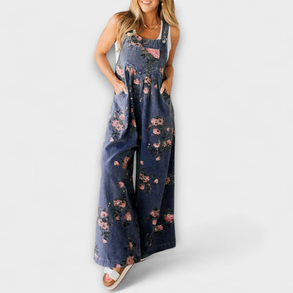 Bethany - Pantalón Salopette de Denim con Motivo Floral