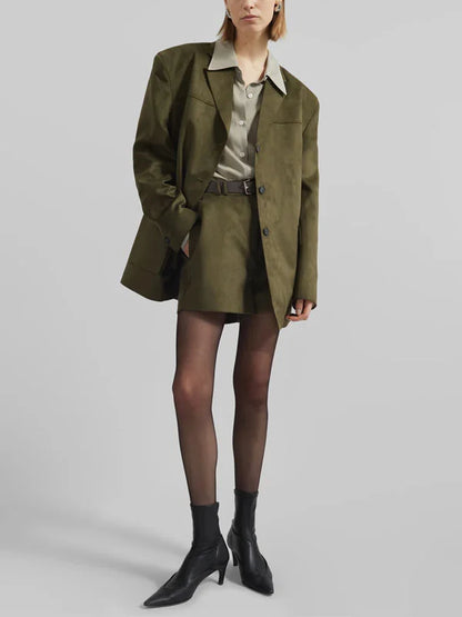Sofia | Blazer Oversize en Suede Verde Militar