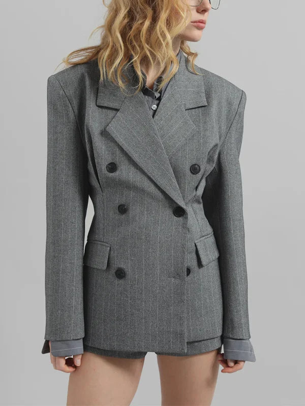 Sofia | Blazer Gris Rayado con Cintura