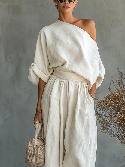 Lisa | Top Morbido Off-Shoulder e Set di Pantaloni Tapered