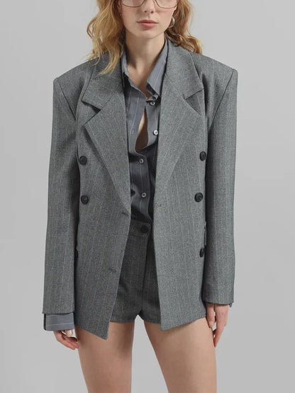 Sofia | Blazer Gris Rayado con Cintura
