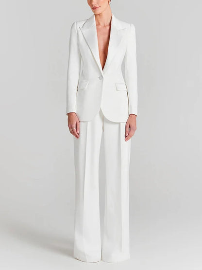 Sofía | Blazer Blanco de Un Botón con Cuello Plisado