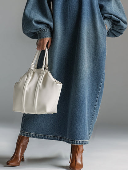 Abito Maxi in Denim Blu con Bottoni