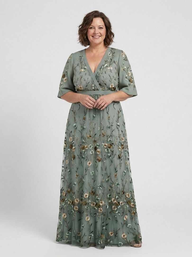 Élodie – Vestito lungo con fiori e scollatura a V