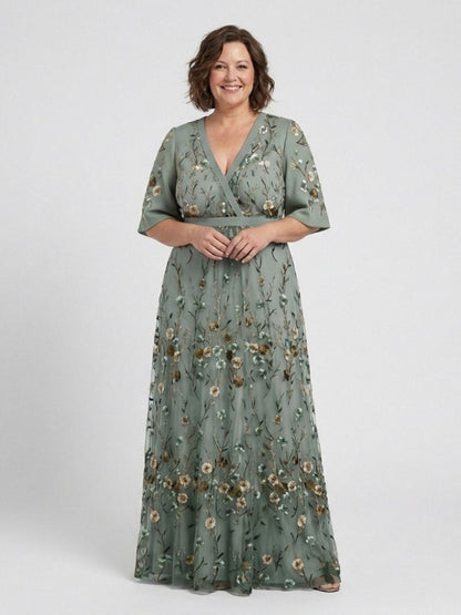 Élodie – Vestito lungo con fiori e scollo a V