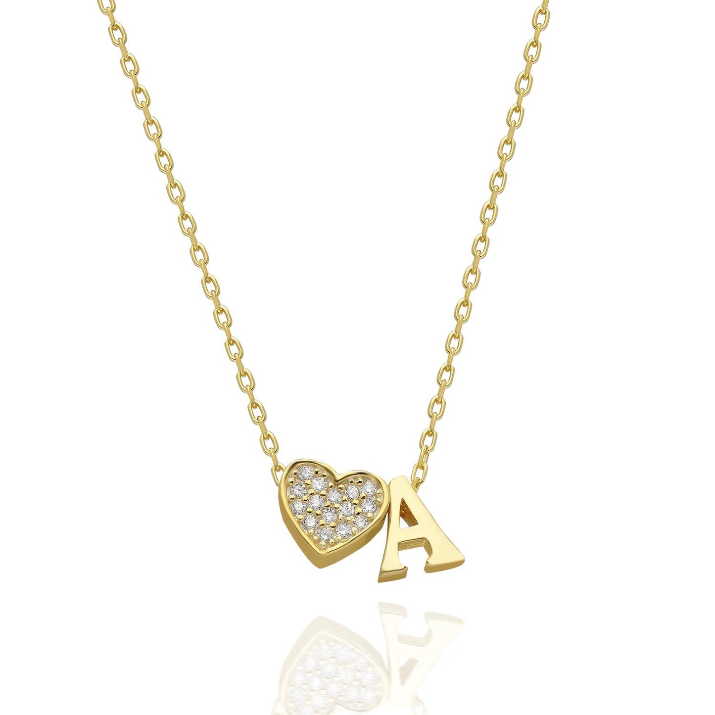 Collana con lettere in zirconia a forma di cuore