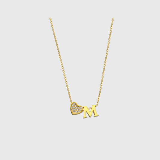 Collana con lettere in zirconia a forma di cuore