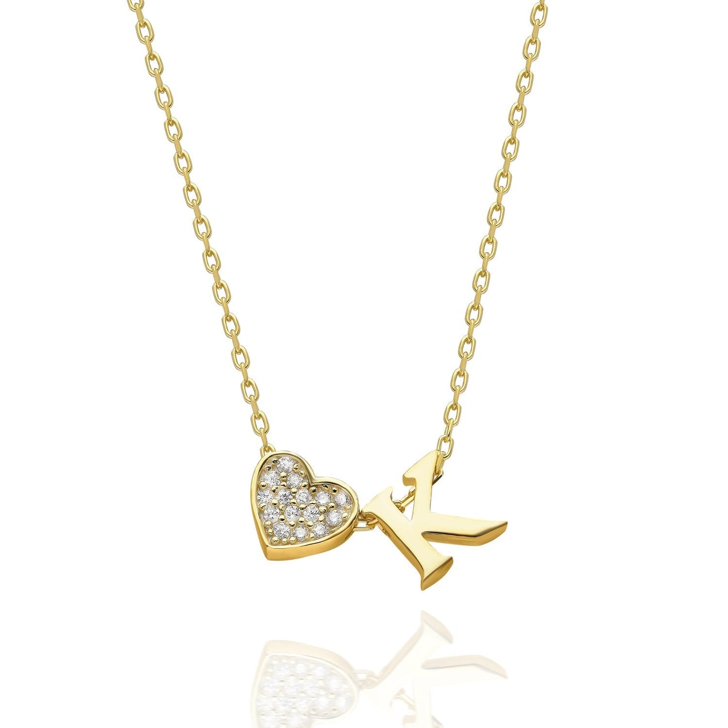 Collana con lettere in zirconia a forma di cuore