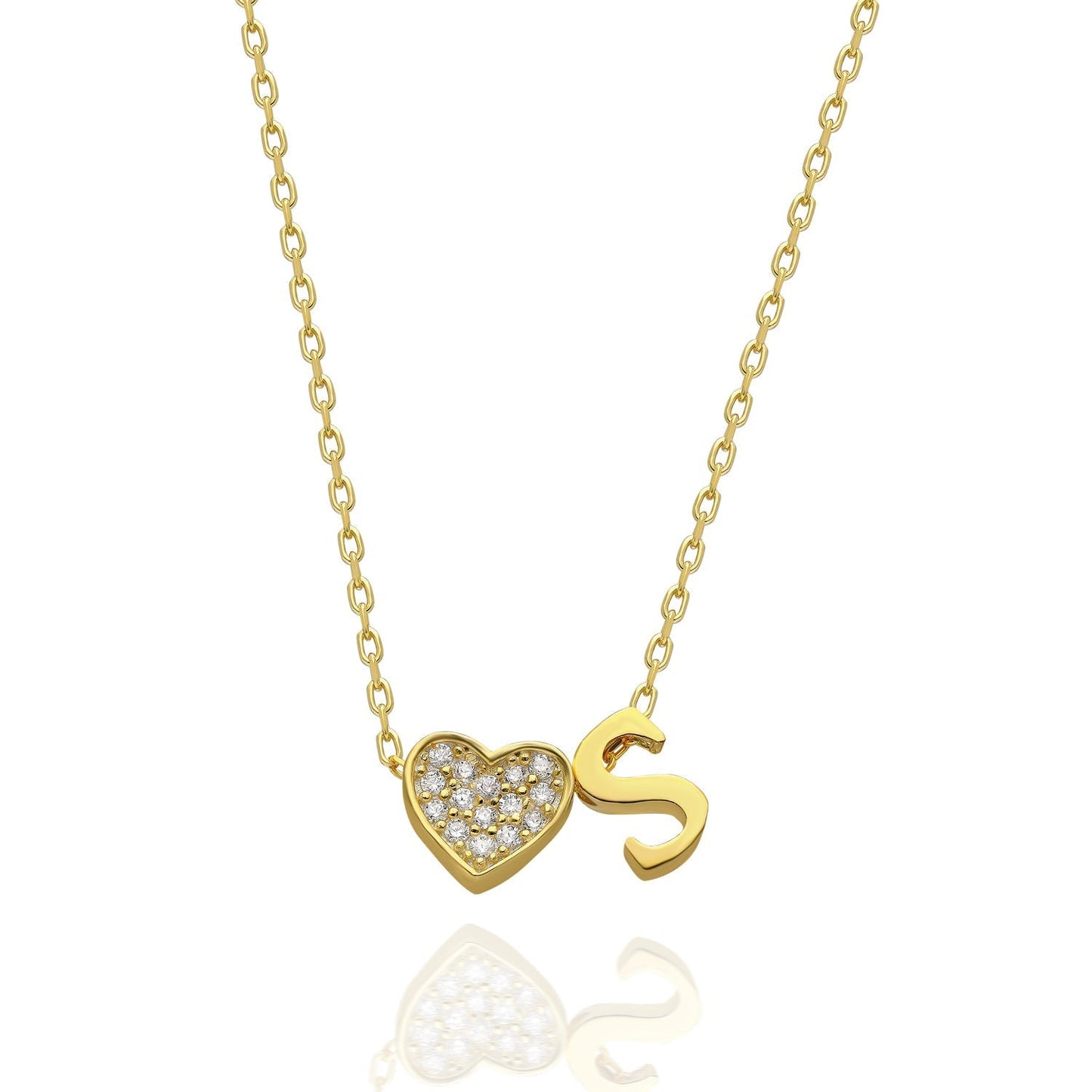 Collana con lettere in zirconia a forma di cuore